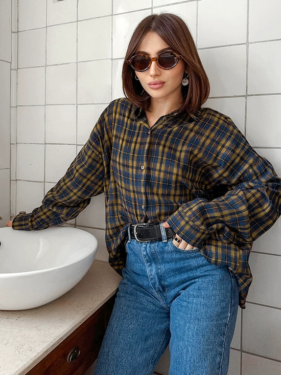 Forever 21 Tops - Forever 21 Spring Brown Plaid Cotton Blouse Layering Design